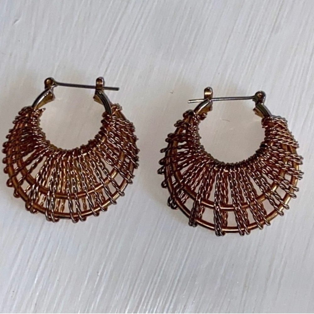 Vintage Copper-Tone Woven Hoop Earrings